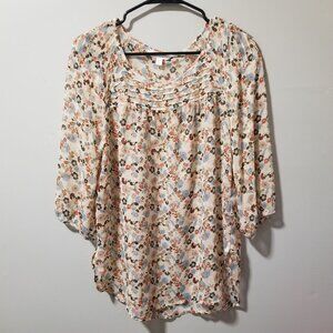 LC Lauren Conrad Sheer Floral Baby Doll Blouse Women's M